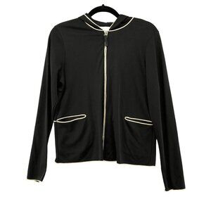 Max Studio Knit Stretch Hoodie Black Ivory Contemporary Zip Up Womens Large L